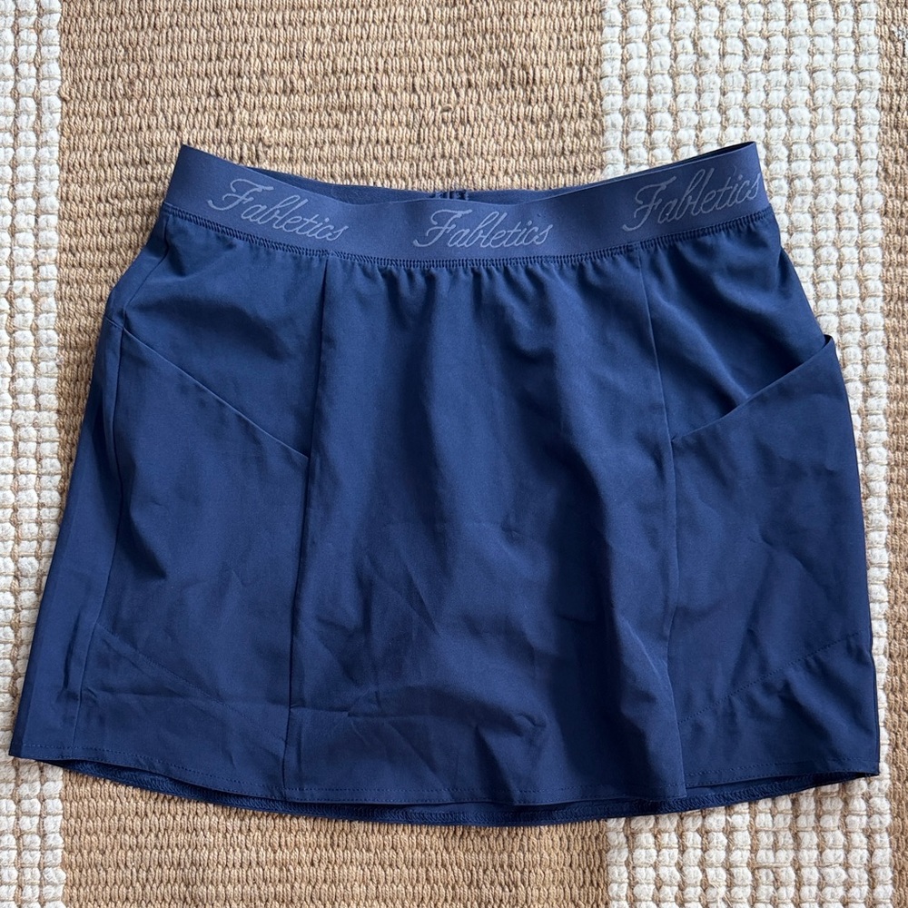 Fabletics Navy Athletic Mini Skirt with Logo Waistband
